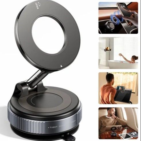 Vacuum Suction Magnetic Phone Mount – Mobile Suction Holder 360° Adjustable Dashboard & Windshield Holder