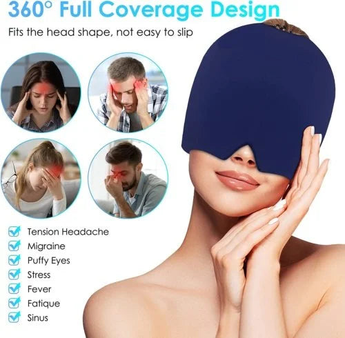 Migraine Relief Cap Hot & Cold Therapy Ice Cap for Headache Relief – Reusable Gel Ice Bead Face Mask & Head Wrap for Tension, Stress, Sinus, & Pain Relief – Soothing Cooling & Heating Sleep Mask for Men & Women