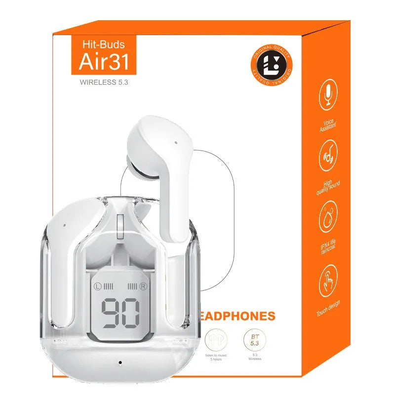 EARBUDS AIR 31 AIRPODS WIRELESS EARBUDS WITH CRYSTAL TRANSPARENT CASE WITH TYPE C CHARGING|EARBUDS BLUETOOTH 5.3
