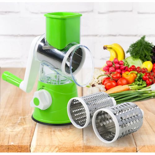 Multifunctional Roller Vegetable Cutter, 3 In 1 Vegetable Slicer And Cutter, Manual Rotary Drum Greator, Hand Roller Type Square Drum Vegetable Cutter with 3 Removable Blades For Kitchen