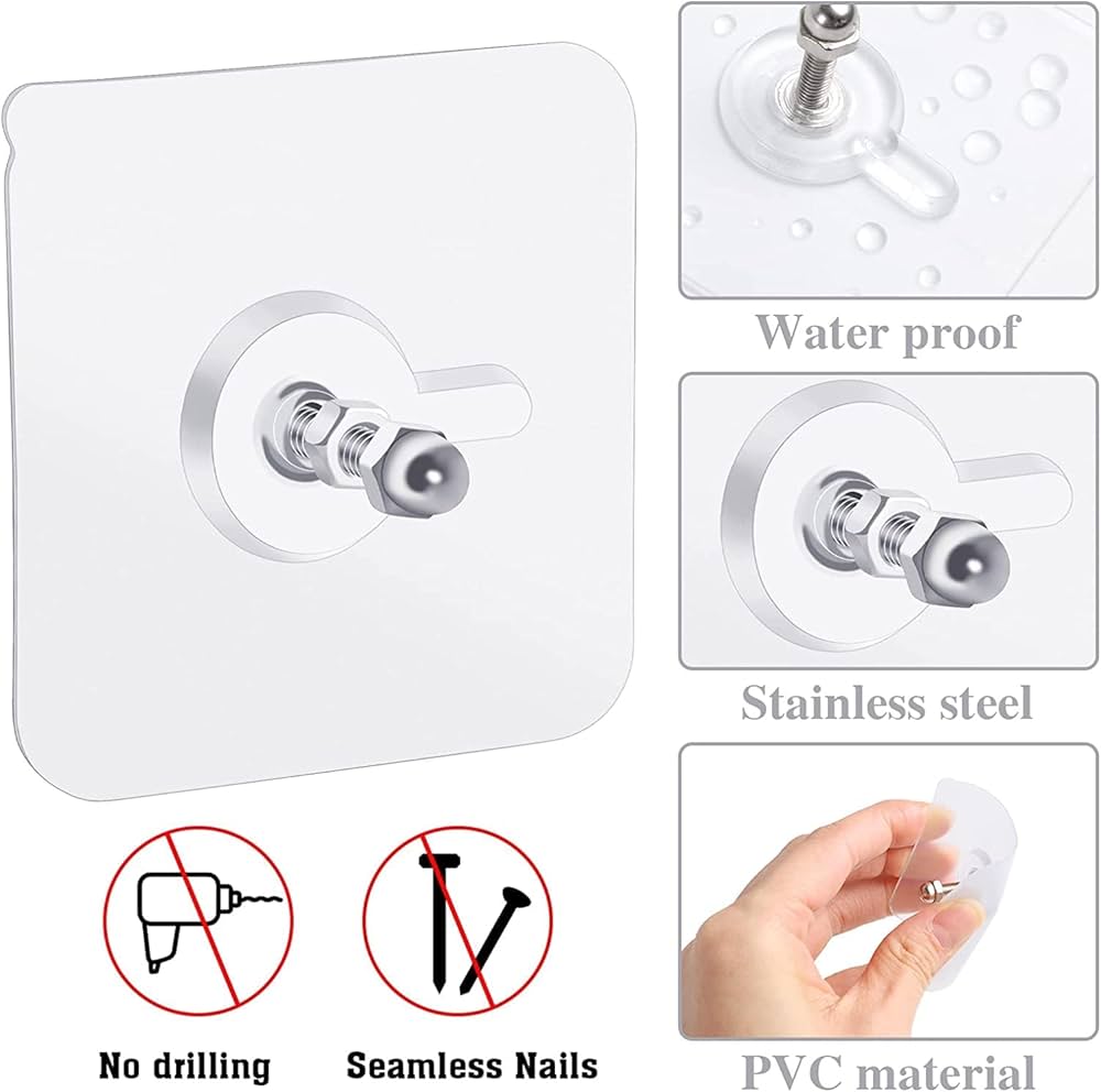Pack of 10PCS Screw Wall Hooks Self Adhesive Hangers Seamless Nail Screw Free Sticker Hook for Wall Mount Kitchen Bathroom Home Office Randomly Selected Flat Head / Round Head Design – Punch-Free Adhesive Wall Hooks