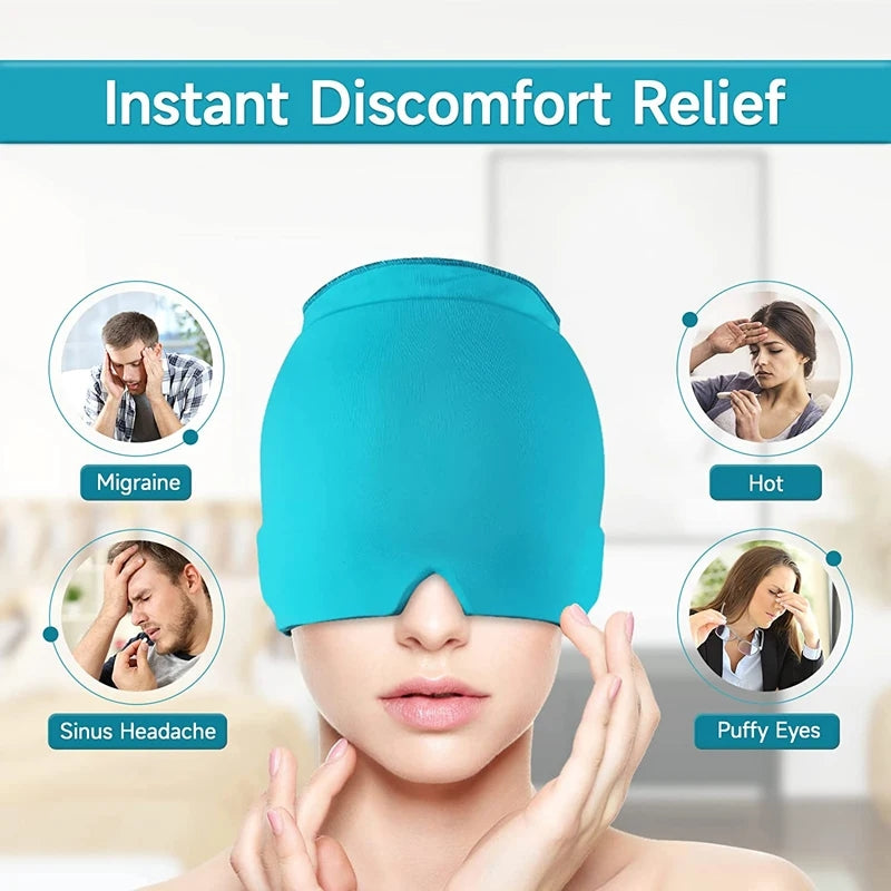 Migraine Relief Cap Hot & Cold Therapy Ice Cap for Headache Relief – Reusable Gel Ice Bead Face Mask & Head Wrap for Tension, Stress, Sinus, & Pain Relief – Soothing Cooling & Heating Sleep Mask for Men & Women