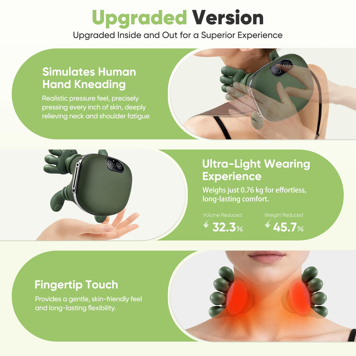 Shoulder and Neck Massage with Hands and Fingers Gifts Multifunctional Portable Green Accessory for Massage Relax Arm, Green