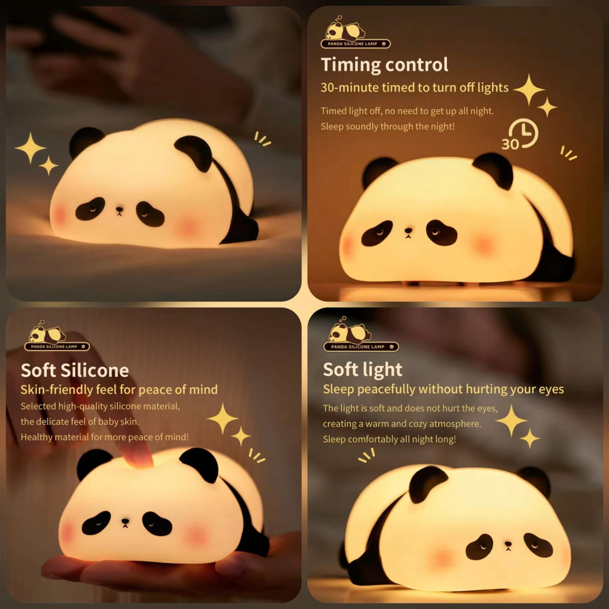 Cute Panda Shape Silicone LED Rechargeable Touch Lamp