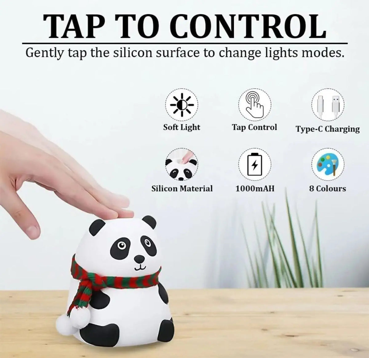 Cute Panda Shape Silicone LED Rechargeable Touch Lamp